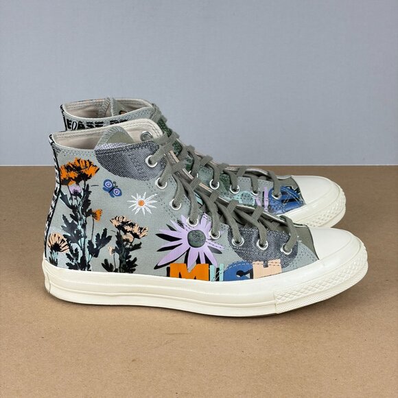 Converse Chuck 70 High Top Floral Sneakers Womens 10.5 Gray Sage Lace Up - Picture 3 of 10